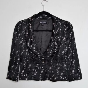 BETSEY JOHNSON Black Silk Blazer With Floral Silver Embroidery